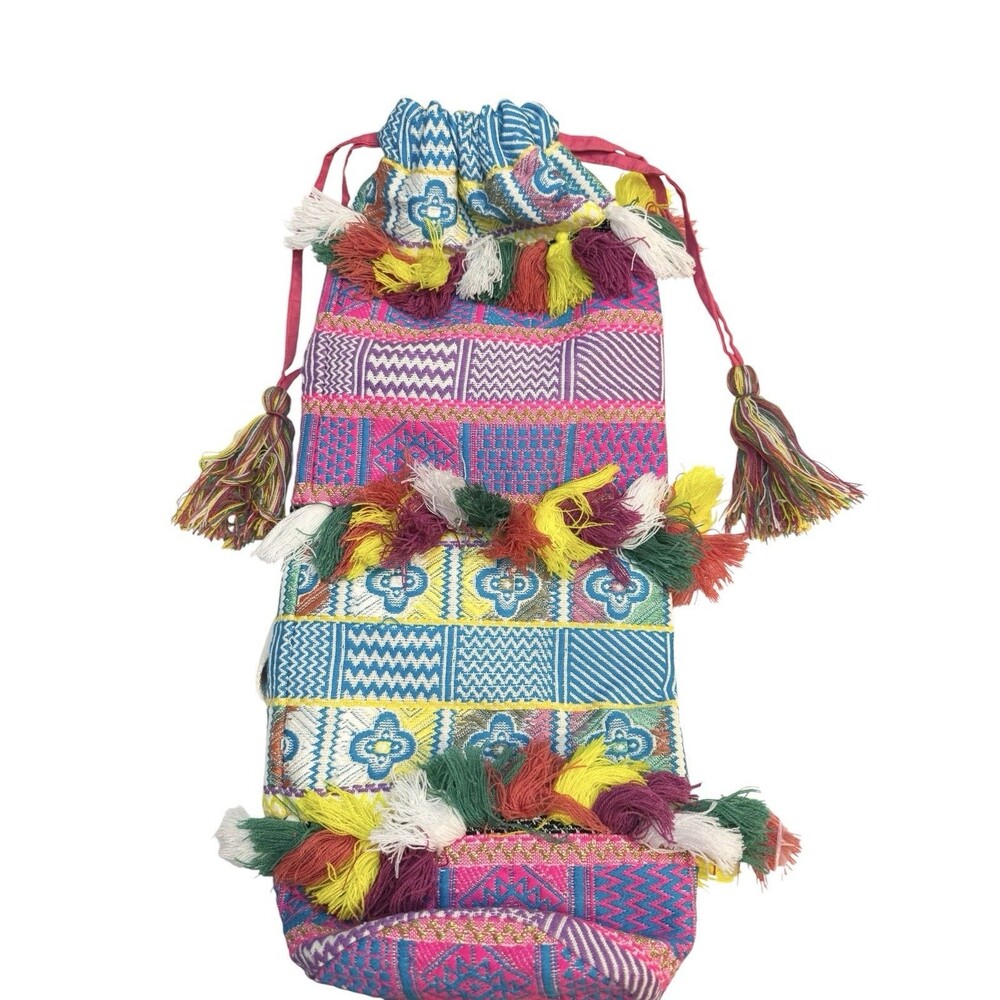 America & Beyond Bag Embroidered Jute Burlap Duffel Tote Yoga Matt Holder Boho